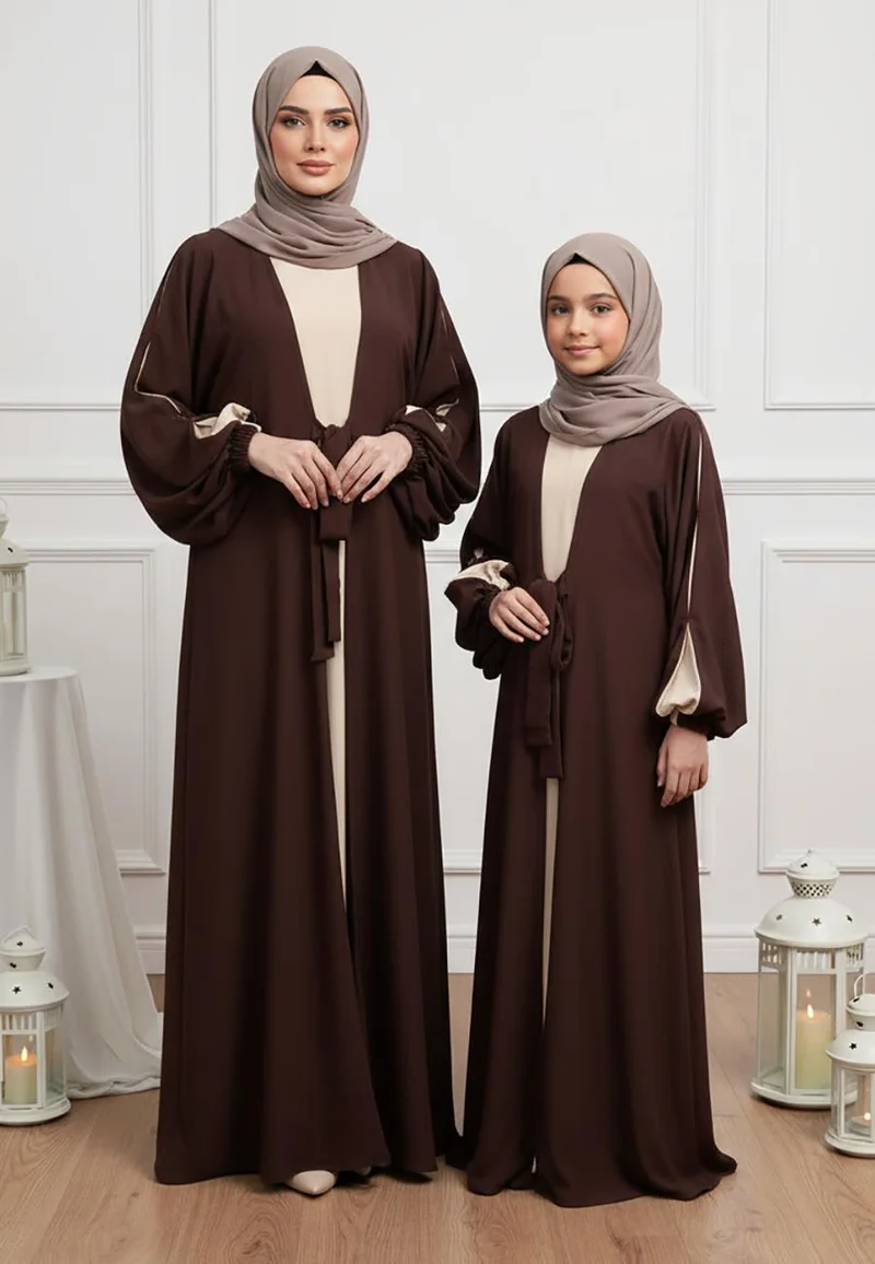 النخبة Luxurious Lulu Mother & Daughter Matching Abaya Set-641MD  (Dresses are sold individually. To create a matching mom and daughter set, please purchase two items in different sizes)